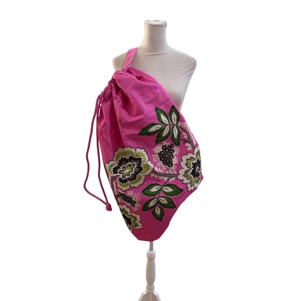 Vera Bradley Pink Floral Large Canvas Drawstring Laundry Bag Crossbody